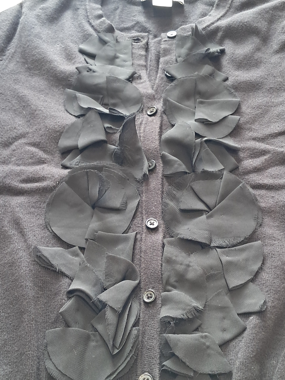 LOFT Black Ruffle-Front Button Cardigan - Picture 3 of 3